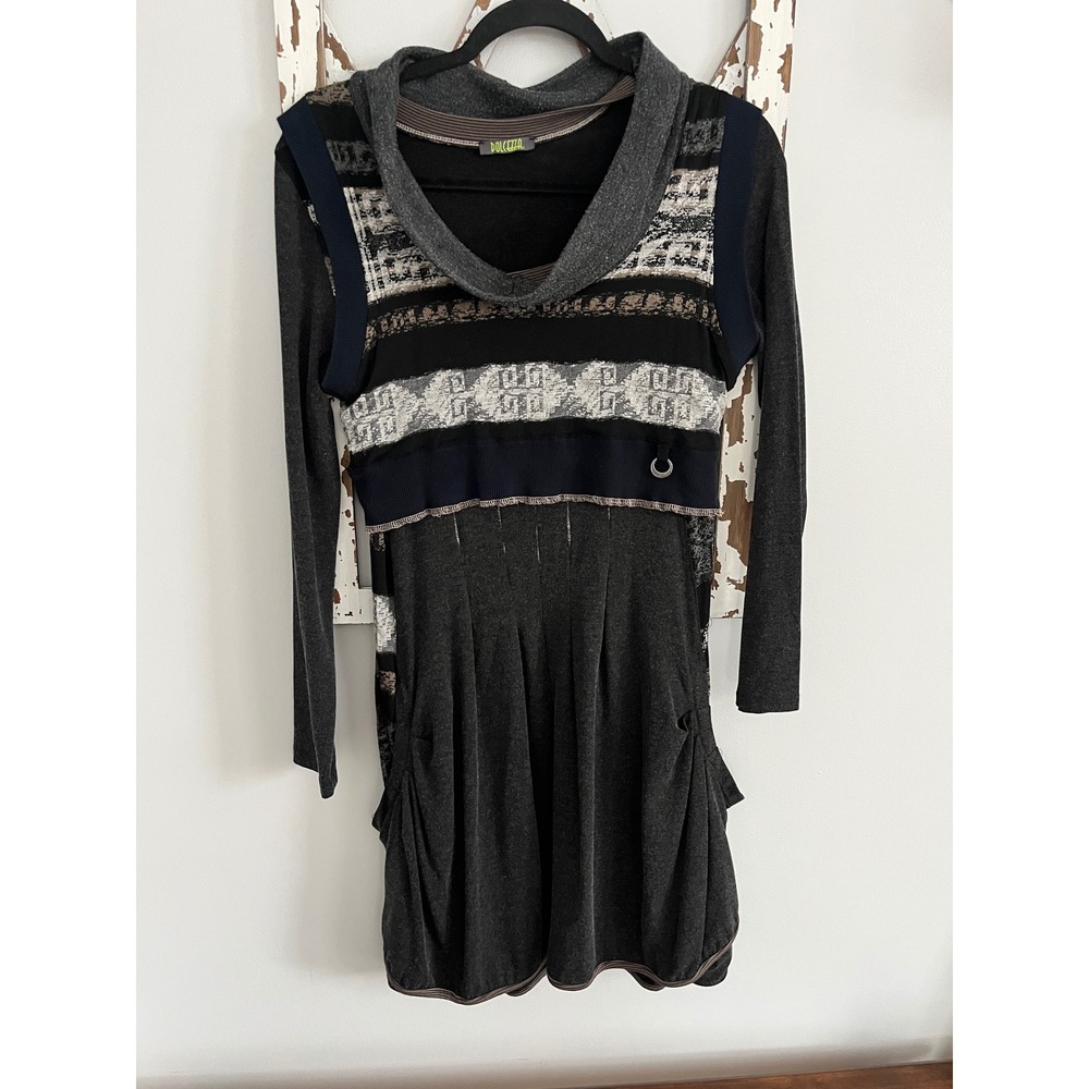 Dolcezza Dress Womens Layered Lagenlook Tunic Asymmetrical Hem No Size Tag Small